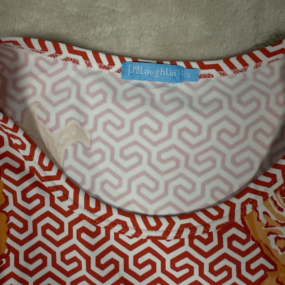 J McLaughlin Catalina Cloth Coral White Orange Print 3/4 Sleeve Tee Size Small - Picture 2 of 6